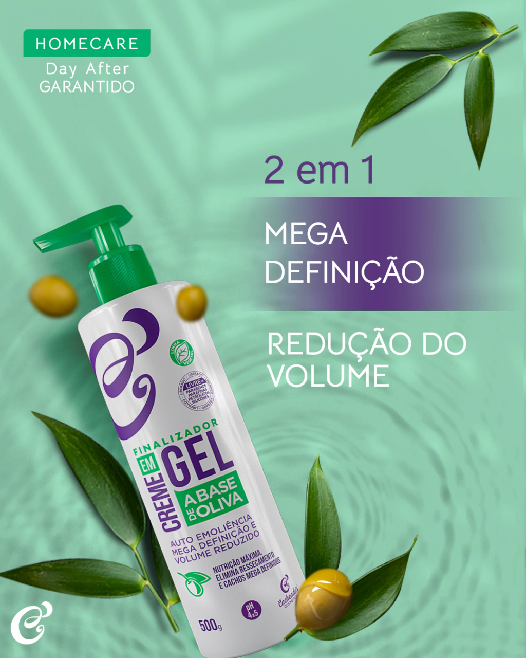 Finalizador 2 em 1: Creme + Gel de Oliva - Brilho intenso e super definição (500g)