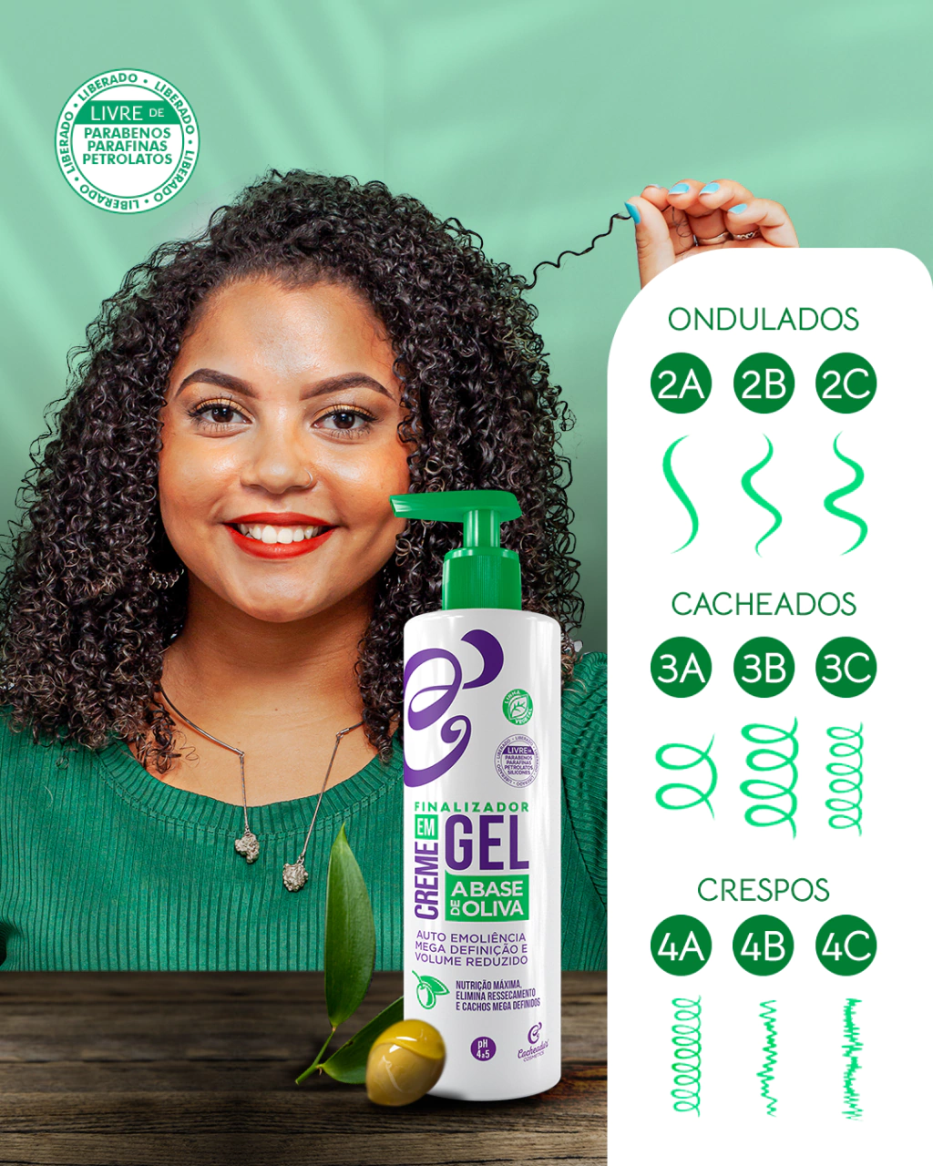 Finalizador 2 em 1: Creme + Gel de Oliva - Brilho intenso e super definição (500g) - Imagem 3